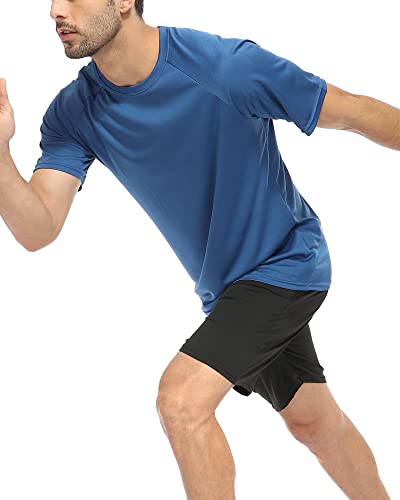 HOPLYNN 3 Pack Running Shirts Men Sport Tops Dry Fit Gym Wicking Athletic T Shirts Breathable Cool Workout Shirts Black Grey Blue S