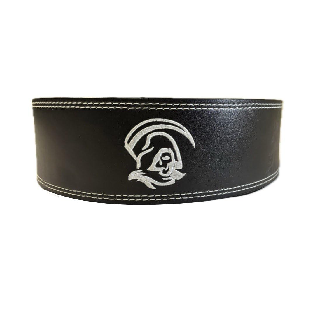 Full Leather Cowhide Lifting Belt, Double Metal Lever Buckle, 10mm & 13mm, 4 inch, (Black, 13MM SMALL)