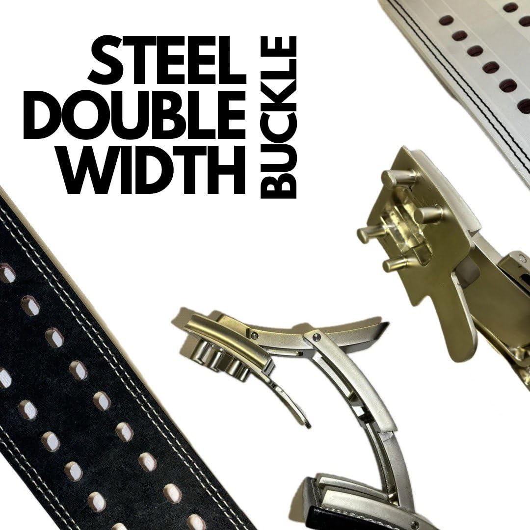 Full Leather Cowhide Lifting Belt, Double Metal Lever Buckle, 10mm & 13mm, 4 inch, (Black, 13MM SMALL)