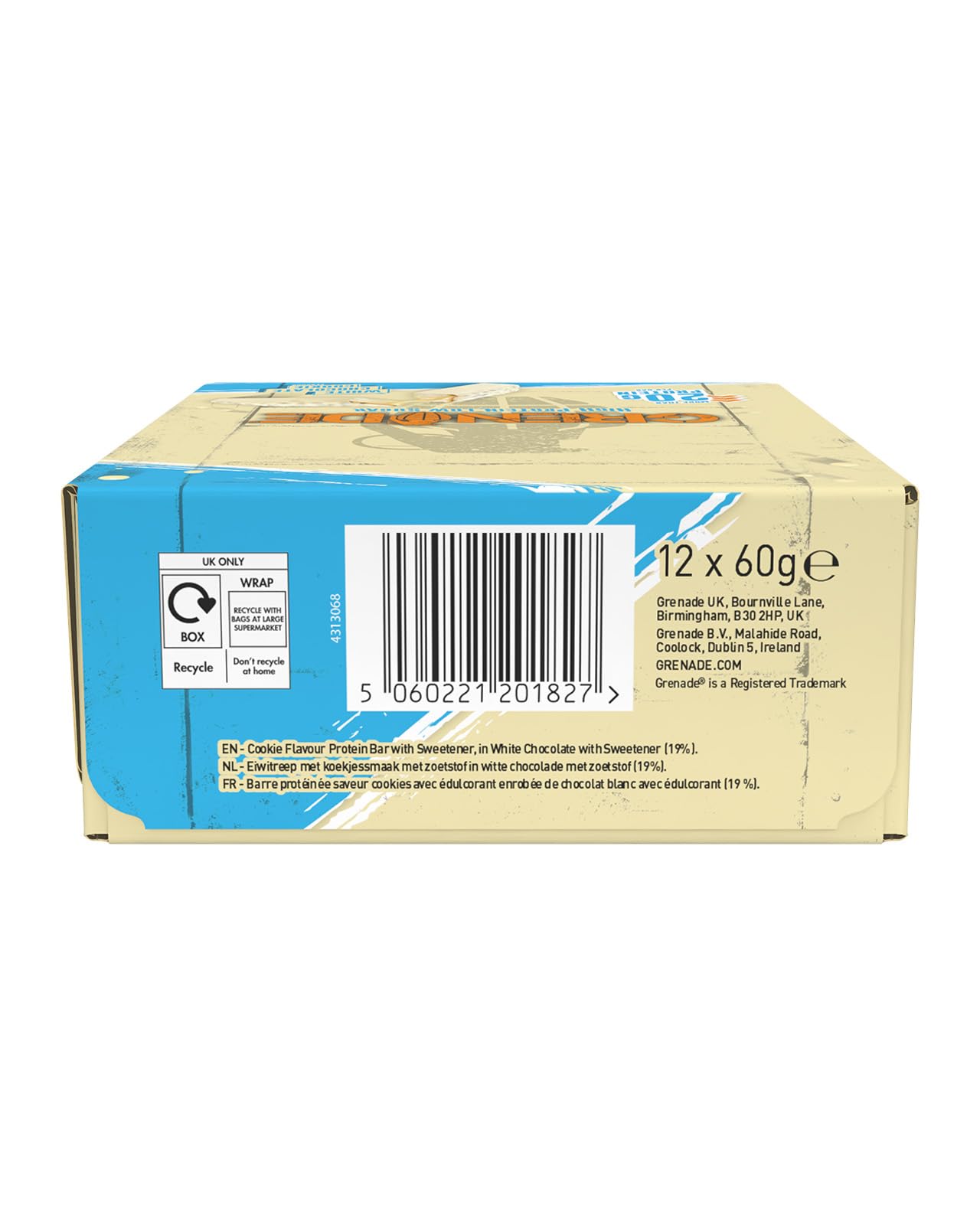 Grenade High Protein, Low Sugar Bar - White Chocolate Cookie, 12 x 60 g (Packaging May Vary)
