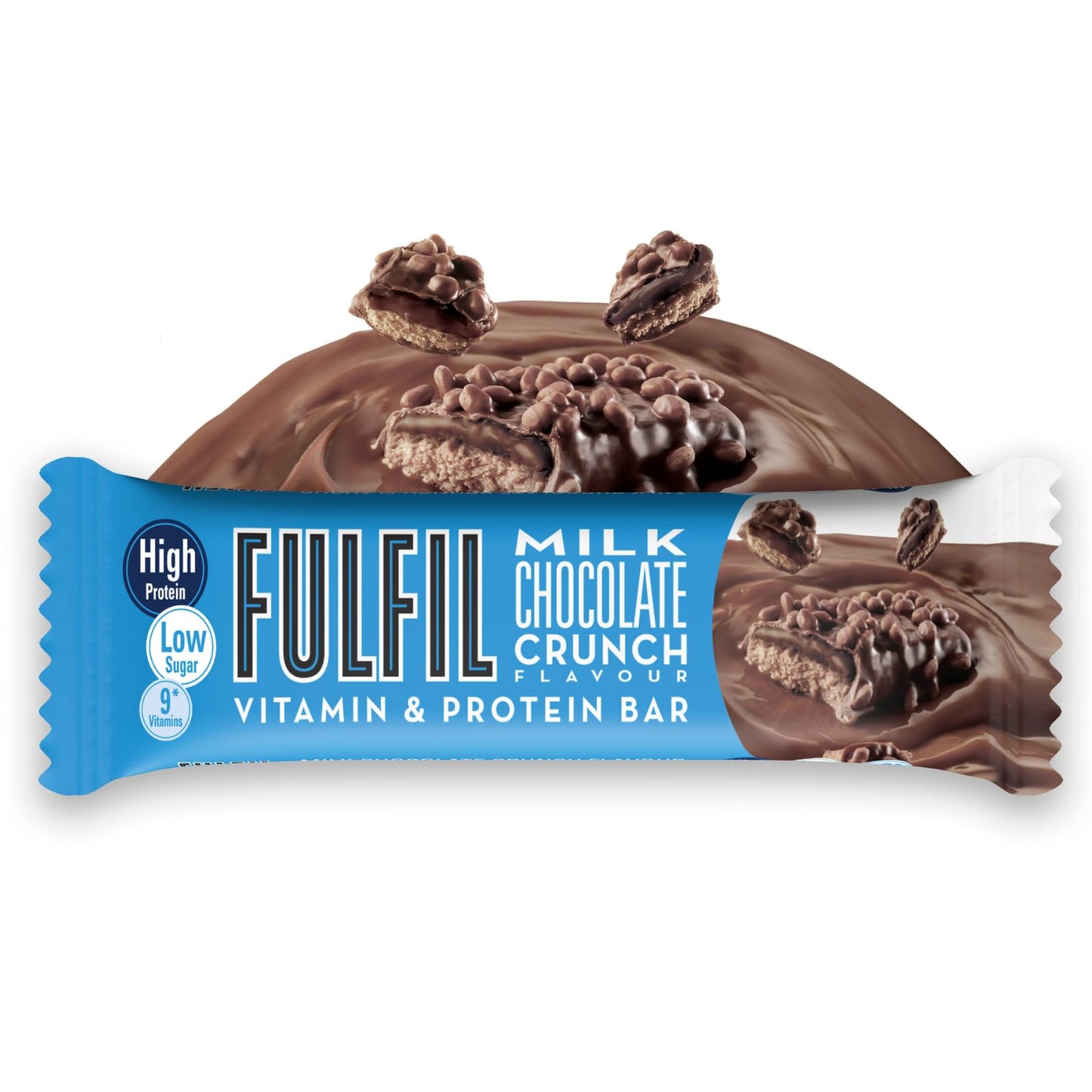 FULFIL Vitamin and Protein Bars (15 x 55 g Bars), Milk Chocolate Crunch Flavour, 20 g High Protein, 9 Vitamins, Low Sugar
