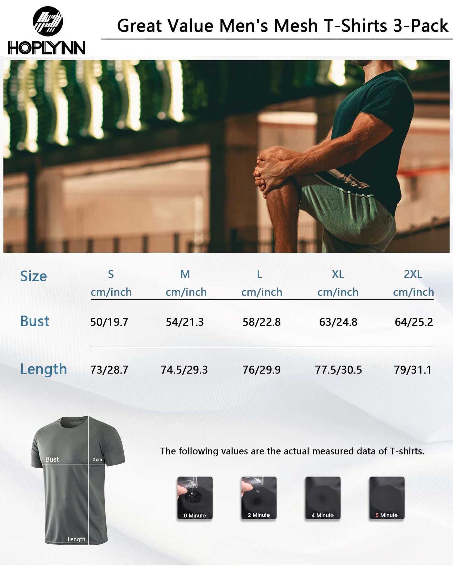HOPLYNN 3 Pack Running Shirts Men Sport Tops Dry Fit Gym Wicking Athletic T Shirts Breathable Cool Workout Shirts Black Grey Blue S