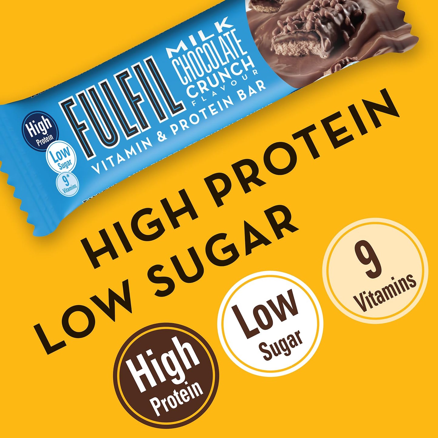 FULFIL Vitamin and Protein Bars (15 x 55 g Bars), Milk Chocolate Crunch Flavour, 20 g High Protein, 9 Vitamins, Low Sugar