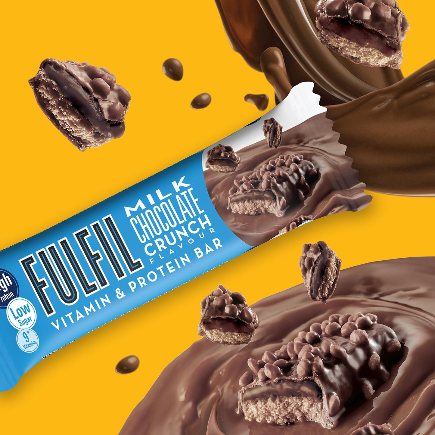 FULFIL Vitamin and Protein Bars (15 x 55 g Bars), Milk Chocolate Crunch Flavour, 20 g High Protein, 9 Vitamins, Low Sugar