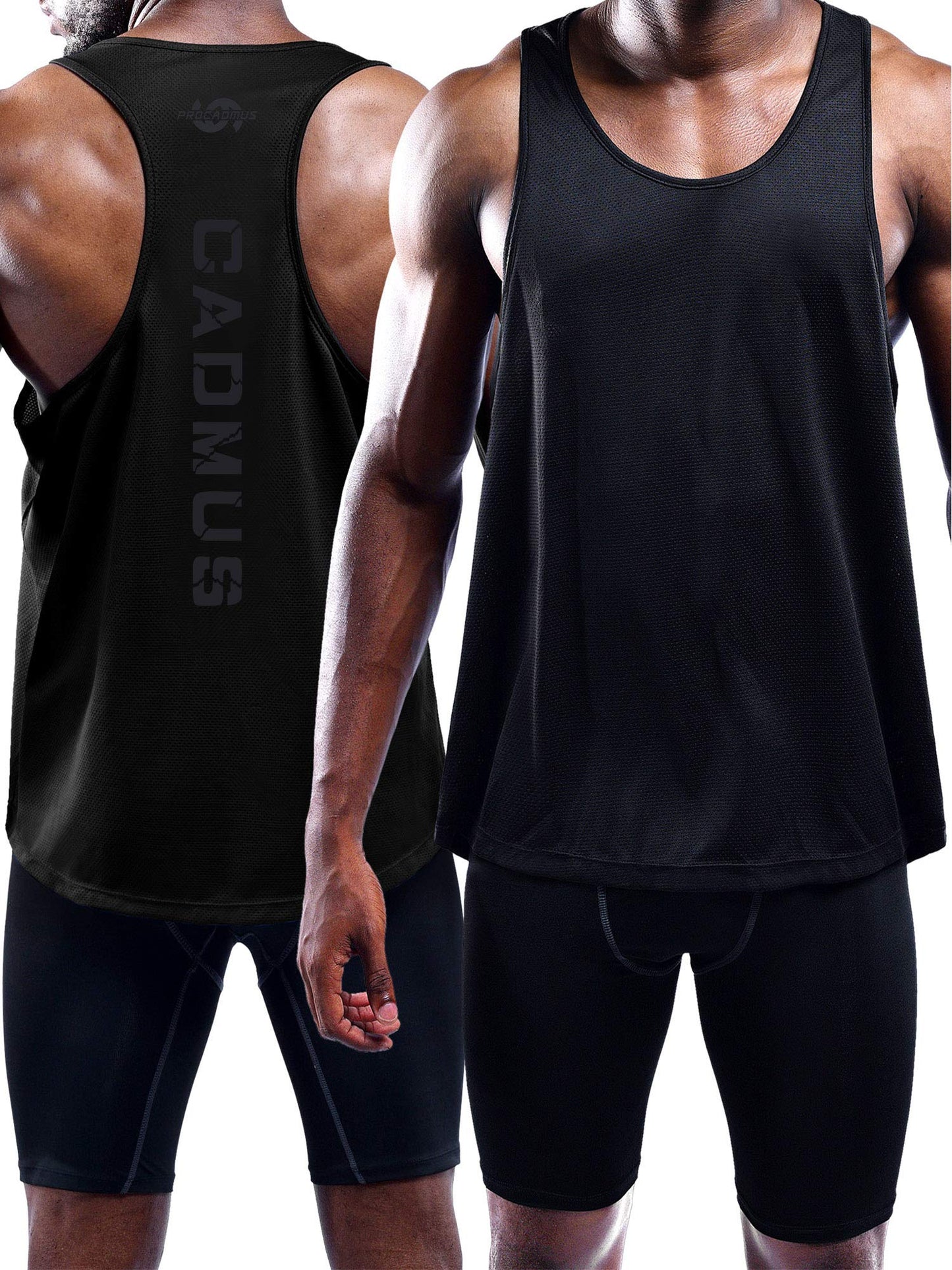 Cadmus Men's 3 Pack Running Muscle Tank Top Dry-Fit Gym Sleeveless Y-Back Shirts Training Fitness Vest,Black,Black,Black,2XL