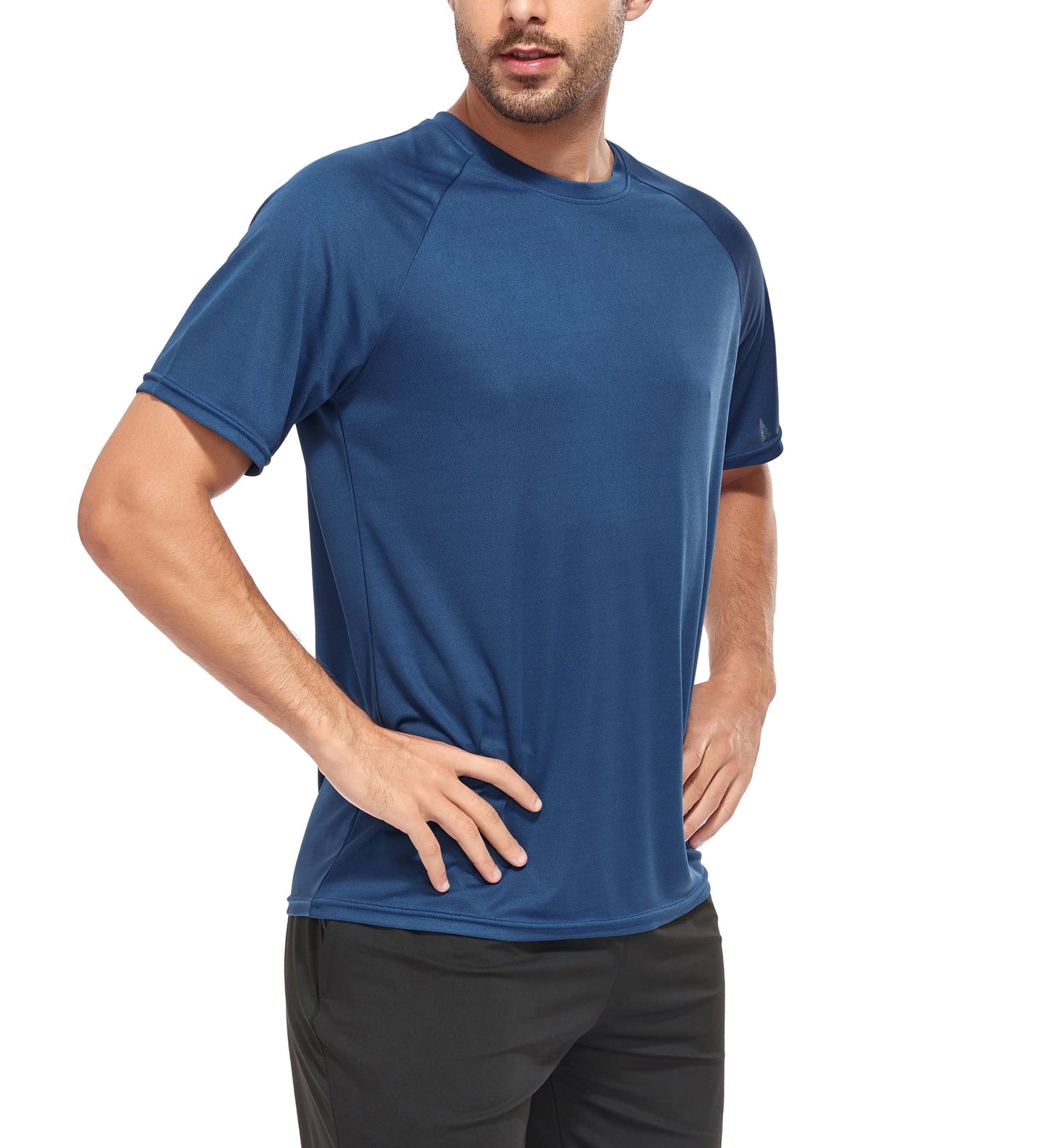 HOPLYNN 3 Pack Running Shirts Men Sport Tops Dry Fit Gym Wicking Athletic T Shirts Breathable Cool Workout Shirts Black Grey Blue S