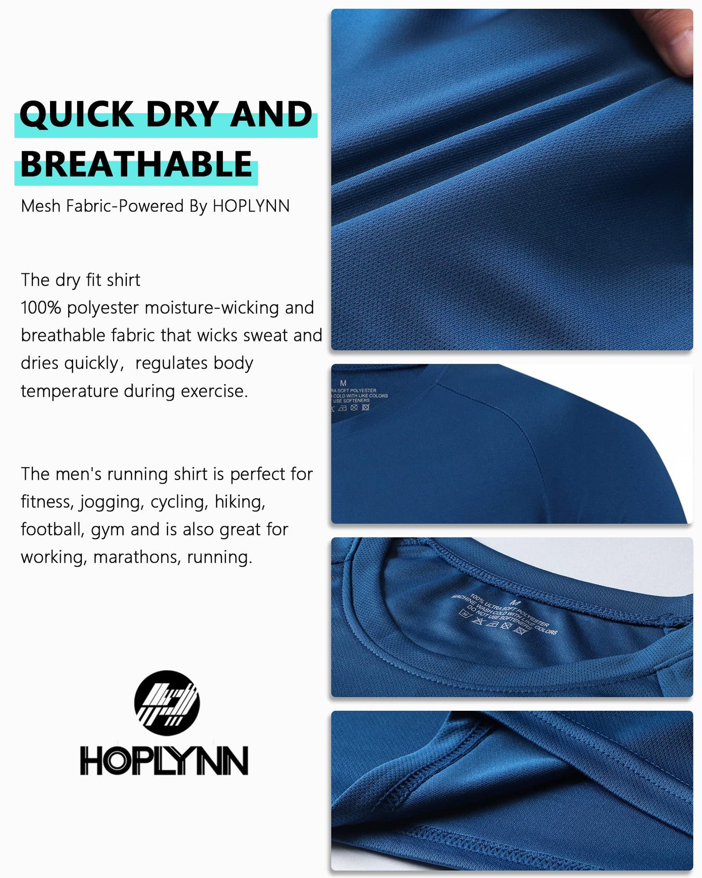 HOPLYNN 3 Pack Running Shirts Men Sport Tops Dry Fit Gym Wicking Athletic T Shirts Breathable Cool Workout Shirts Black Grey Blue S