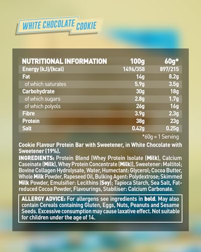Grenade High Protein, Low Sugar Bar - White Chocolate Cookie, 12 x 60 g (Packaging May Vary)