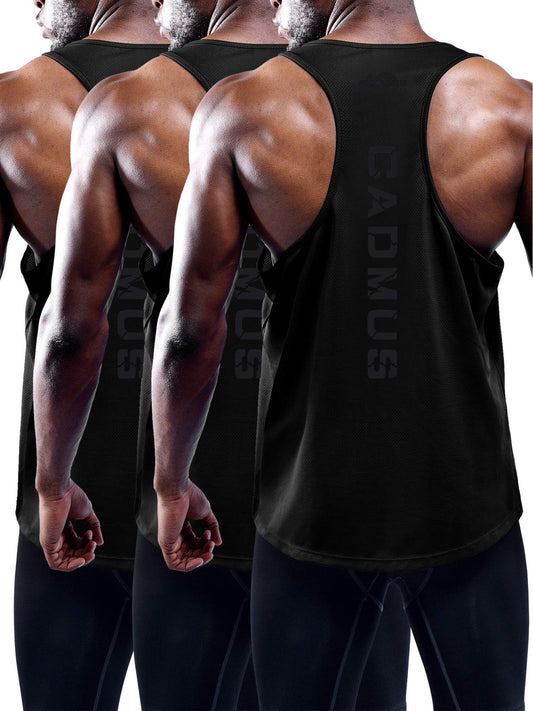 Cadmus Men's 3 Pack Running Muscle Tank Top Dry-Fit Gym Sleeveless Y-Back Shirts Training Fitness Vest,Black,Black,Black,2XL
